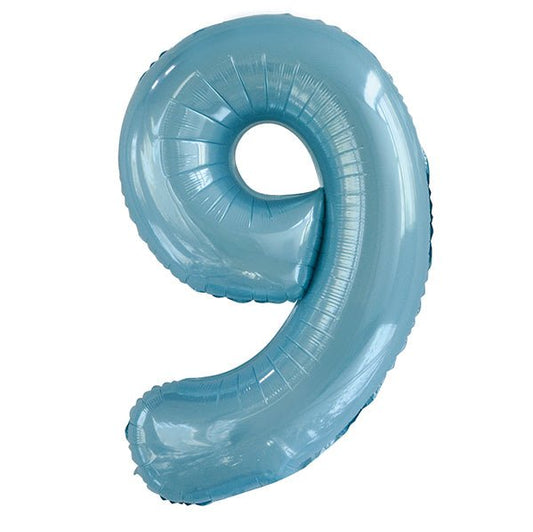 Powder Blue "9" Numeral Foil Balloon (86cm) - The Party Marketplace