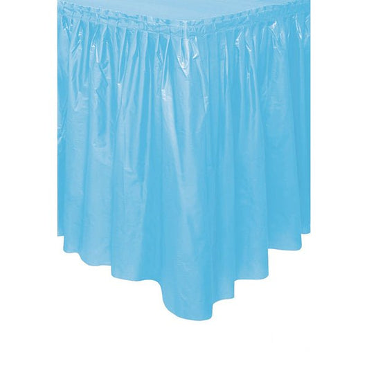 Powder Blue Plastic Tableskirt 73cm x 4.3m - The Party Marketplace
