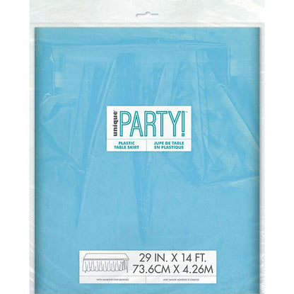 Powder Blue Plastic Tableskirt 73cm x 4.3m - The Party Marketplace
