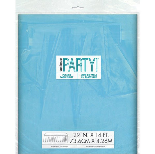 Powder Blue Plastic Tableskirt 73cm x 4.3m - The Party Marketplace