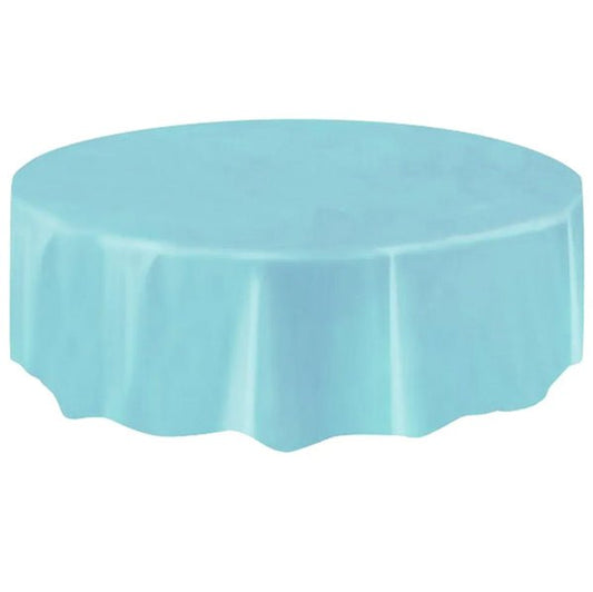 Powder Blue Round Plastic Tablecover 213cm - The Party Marketplace
