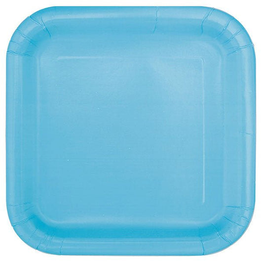 Powder Blue Square Paper Plates 18cm (Pack of 8) - The Party Marketplace