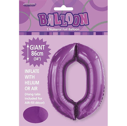 Pretty Purple "0" Numeral Foil Balloon (86cm) - The Party Marketplace