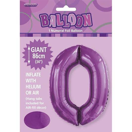 Pretty Purple "0" Numeral Foil Balloon (86cm) - The Party Marketplace