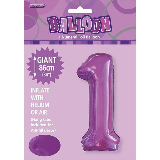 Pretty Purple "1" Numeral Foil Balloon (86cm) - The Party Marketplace