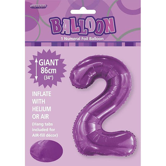 Pretty Purple "2" Numeral Foil Balloon (86cm) - The Party Marketplace