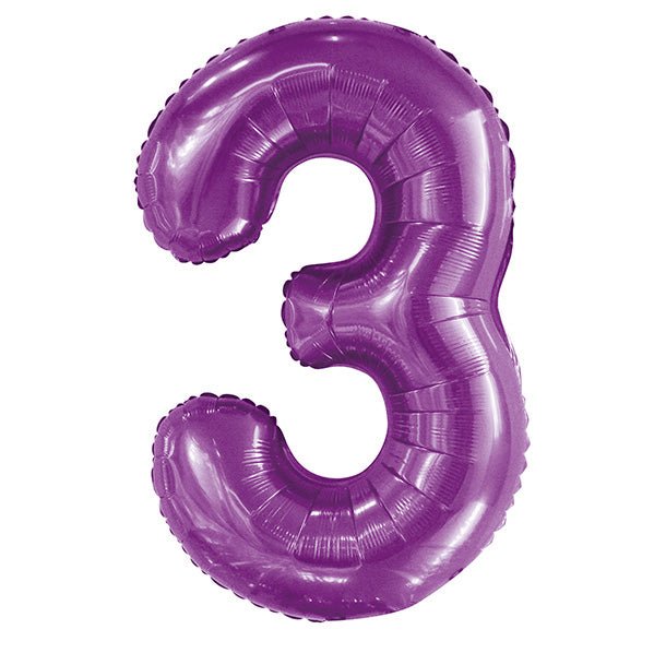 Pretty Purple "3" Numeral Foil Balloon (86cm) - The Party Marketplace