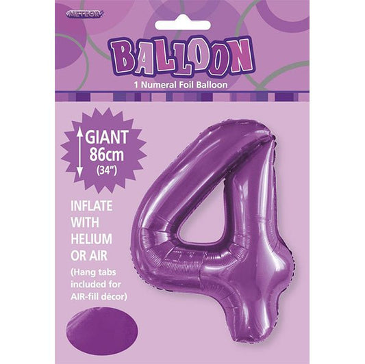 Pretty Purple "4" Numeral Foil Balloon (86cm) - The Party Marketplace