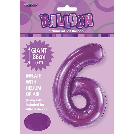 Pretty Purple "6" Numeral Foil Balloon (86cm) - The Party Marketplace