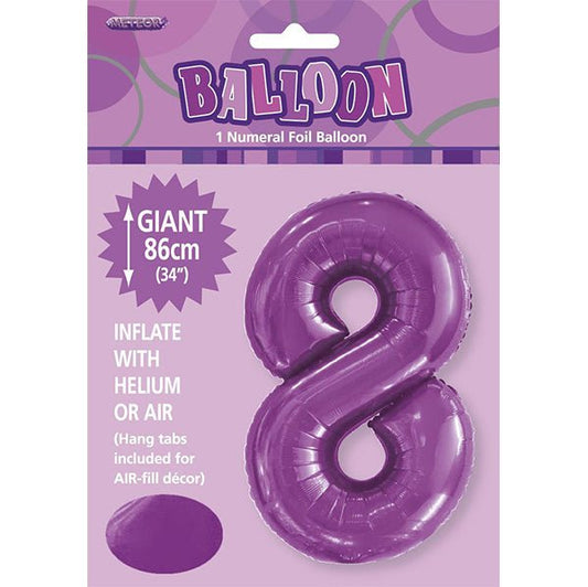 Pretty Purple "8" Numeral Foil Balloon (86cm) - The Party Marketplace
