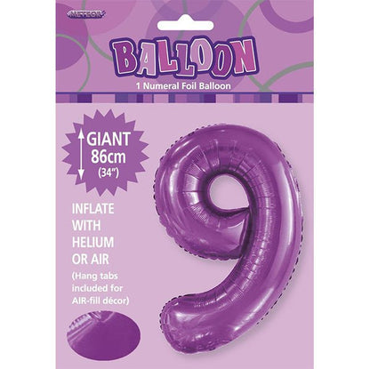 Pretty Purple "9" Numeral Foil Balloon (86cm) - The Party Marketplace