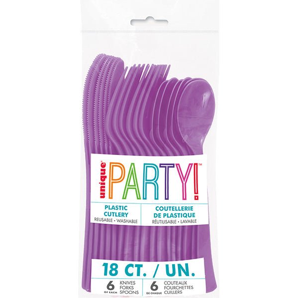 Pretty Purple Assorted Cutlery (Pack of 18) - The Party Marketplace