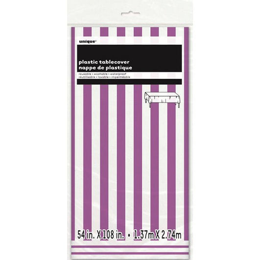 Pretty Purple Stripes Printed Tablecover 137cm x 274cm - The Party Marketplace