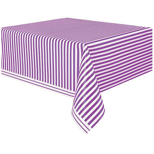 Pretty Purple Stripes Printed Tablecover 137cm x 274cm - The Party Marketplace