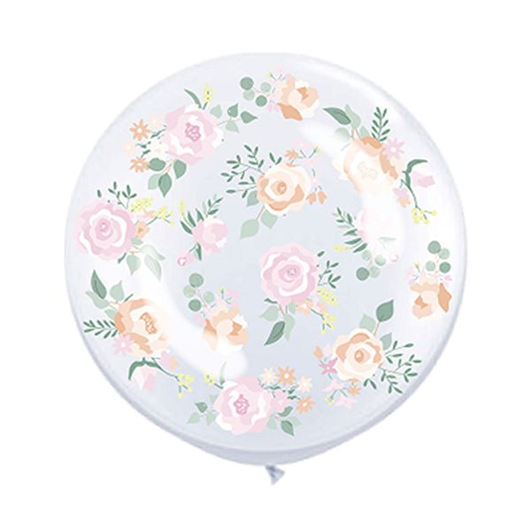Printed Clear Sphere Pink Bloom Balloon - 60.9cm - The Party Marketplace