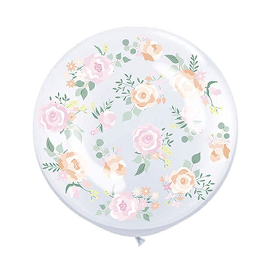 Printed Clear Sphere Pink Bloom Balloon - 60.9cm - The Party Marketplace