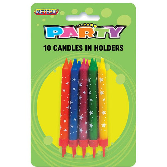 Printed Star Candles - Assorted Colours (Pack of 10) - The Party Marketplace
