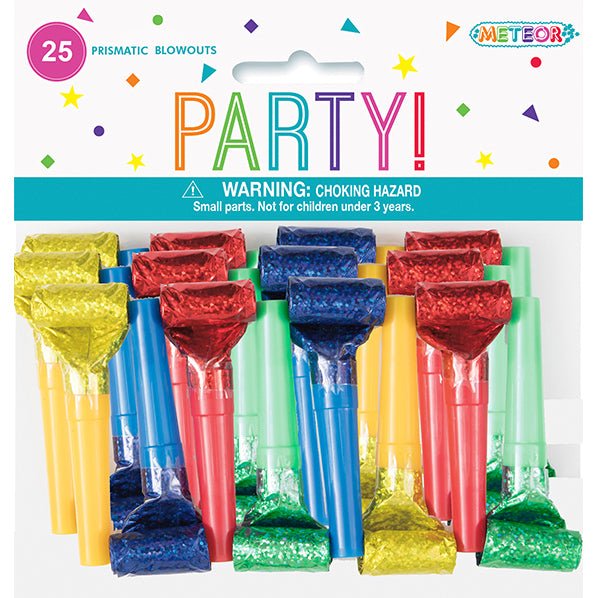 Prismatic Blowouts - Assorted Colour (Pack of 25) - The Party Marketplace