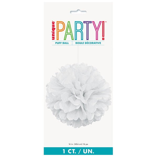 Puff Ball Decoration - Bright White 40cm - The Party Marketplace
