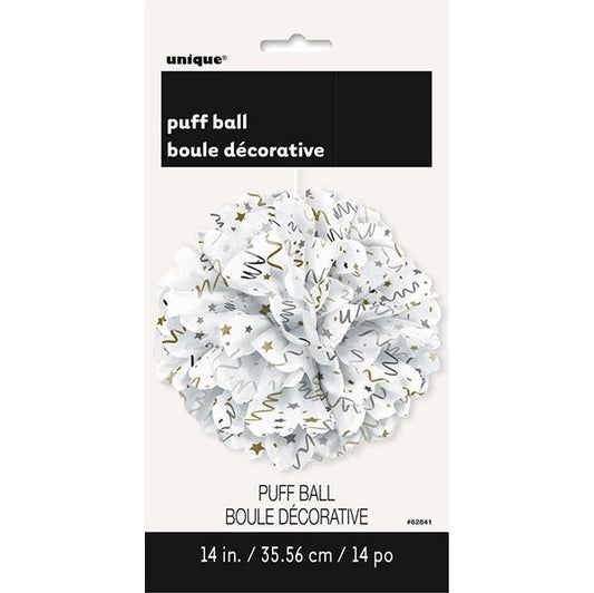 Puff Ball Decoration - Jazzy Silver & Gold 35cm - The Party Marketplace