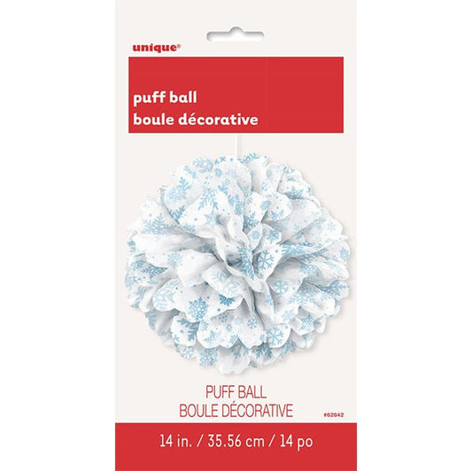 Puff Ball Decoration - Snowflake Print 35cm - The Party Marketplace