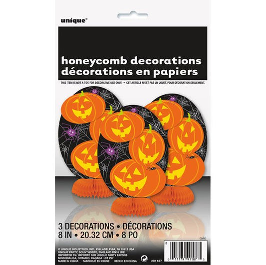 Pumpkin Honeycomb Decorations (Pack of 3) - The Party Marketplace