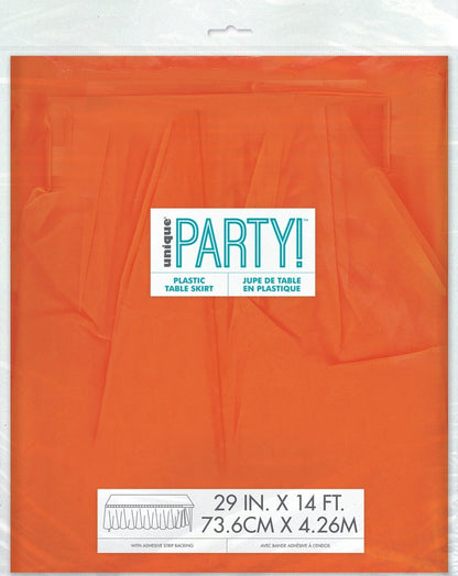 Pumpkin Orange Plastic Tableskirt 73cm x 4.3m - The Party Marketplace