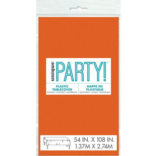 Pumpkin Orange Rectangular Plastic Tablecloth 137cm x 274cm - The Party Marketplace