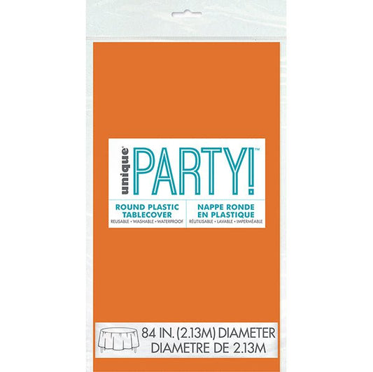 Pumpkin Orange Round Plastic Tablecover 213cm - The Party Marketplace