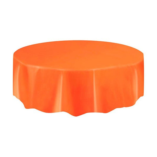 Pumpkin Orange Round Plastic Tablecover 213cm - The Party Marketplace