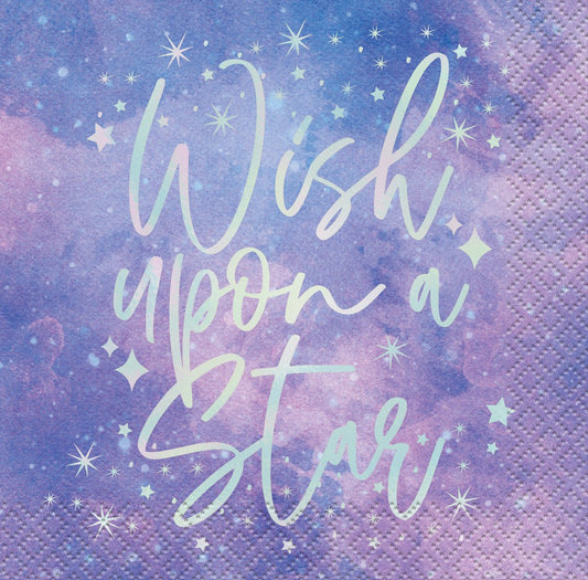 Purple Galaxy "Wish Upon A Star" Foil Stamped Beverage Napkins (Pack of 16) - The Party Marketplace