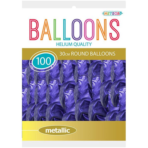 Purple Metallic Balloons 30cm (Pack of 100) - The Party Marketplace