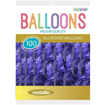 Purple Metallic Balloons 30cm (Pack of 100) - The Party Marketplace