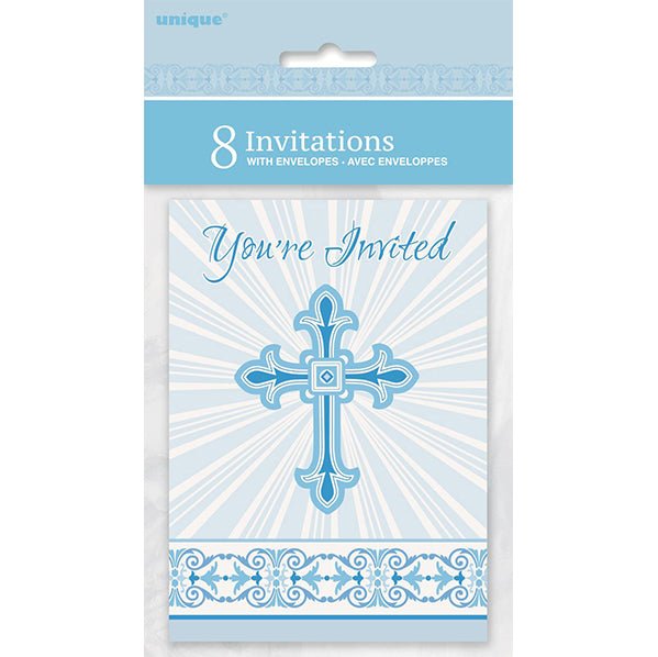 Radiant Cross Blue Invitations (Pack of 8) - The Party Marketplace