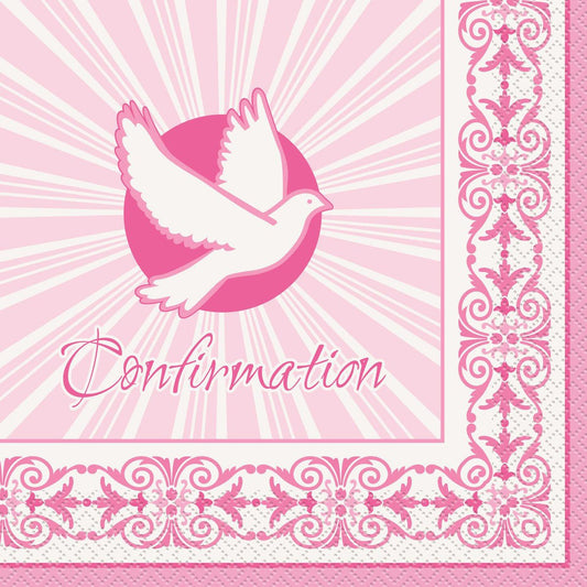 Radiant Cross Pink "Confirmation" Luncheon Napkins (Pack of 16) - The Party Marketplace
