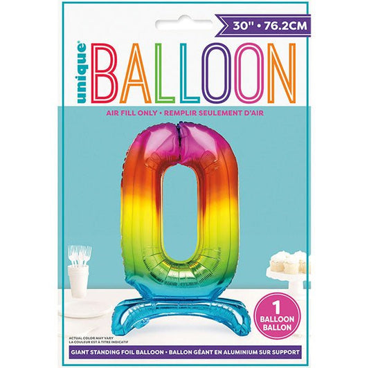 Rainbow "0" Giant Standing Numeral Foil Balloon (76cm) - The Party Marketplace