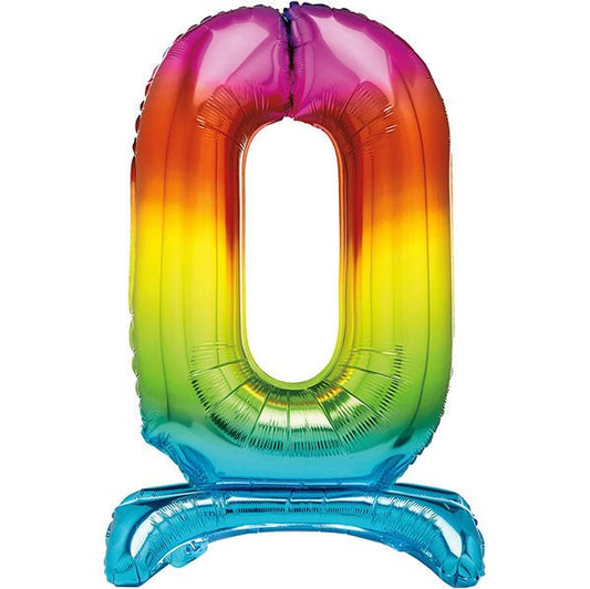 Rainbow "0" Giant Standing Numeral Foil Balloon (76cm) - The Party Marketplace