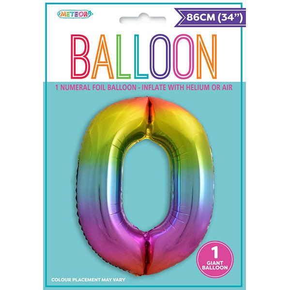 Rainbow "0" Numeral Foil Balloon (86cm) - The Party Marketplace
