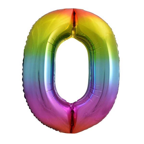 Rainbow "0" Numeral Foil Balloon (86cm) - The Party Marketplace