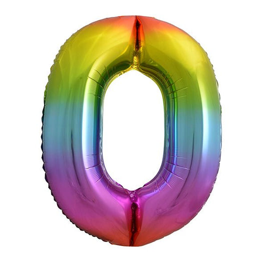 Rainbow "0" Numeral Foil Balloon (86cm) - The Party Marketplace
