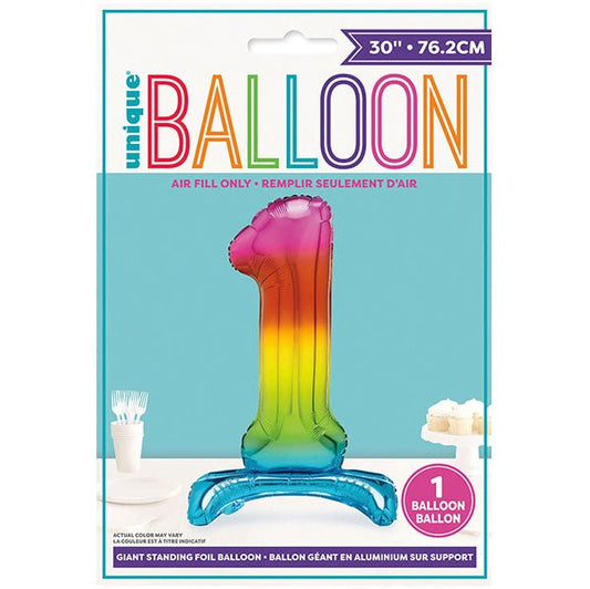 Rainbow "1" Giant Standing Numeral Foil Balloon (76cm) - The Party Marketplace