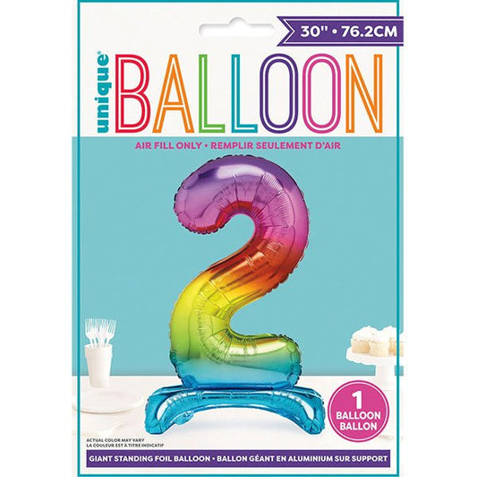 Rainbow "2" Giant Standing Numeral Foil Balloon (76cm) - The Party Marketplace