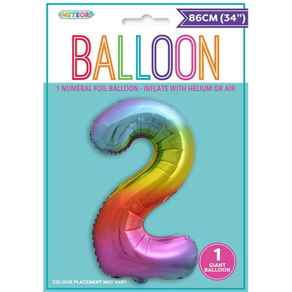 Rainbow "2" Numeral Foil Balloon (86cm) - The Party Marketplace