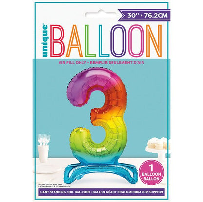 Rainbow "3" Giant Standing Numeral Foil Balloon (76cm) - The Party Marketplace