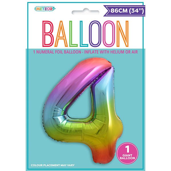 Rainbow "4" Numeral Foil Balloon (86cm) - The Party Marketplace