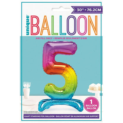 Rainbow "5" Giant Standing Numeral Foil Balloon (76cm) - The Party Marketplace