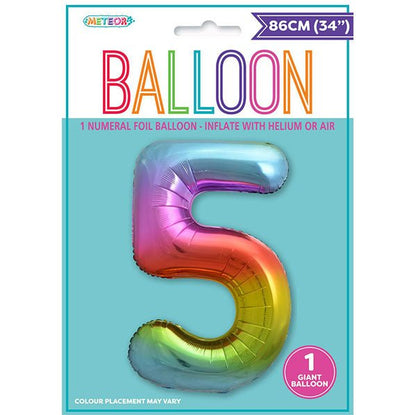Rainbow "5" Numeral Foil Balloon (86cm) - The Party Marketplace