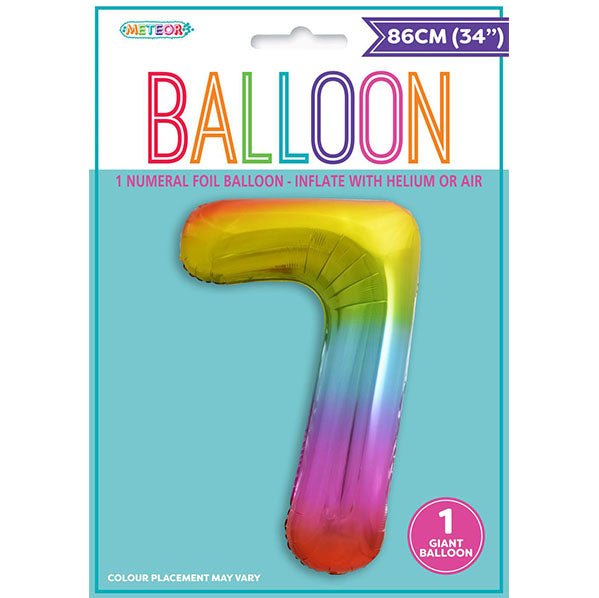 Rainbow "7" Numeral Foil Balloon (86cm) - The Party Marketplace