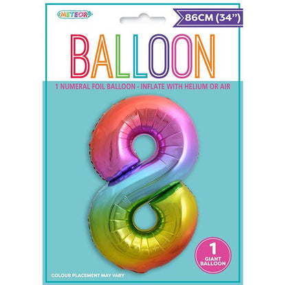Rainbow "8" Numeral Foil Balloon (86cm) - The Party Marketplace