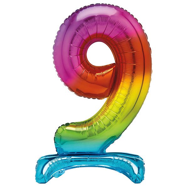 Rainbow "9" Giant Standing Numeral Foil Balloon (76cm) - The Party Marketplace